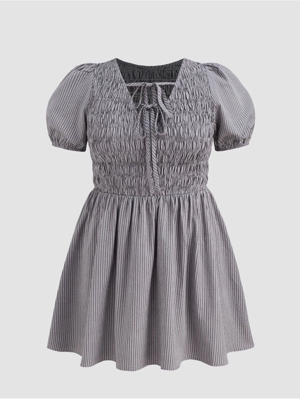 Striped Shirred Mini Dress with Puff Sleeves